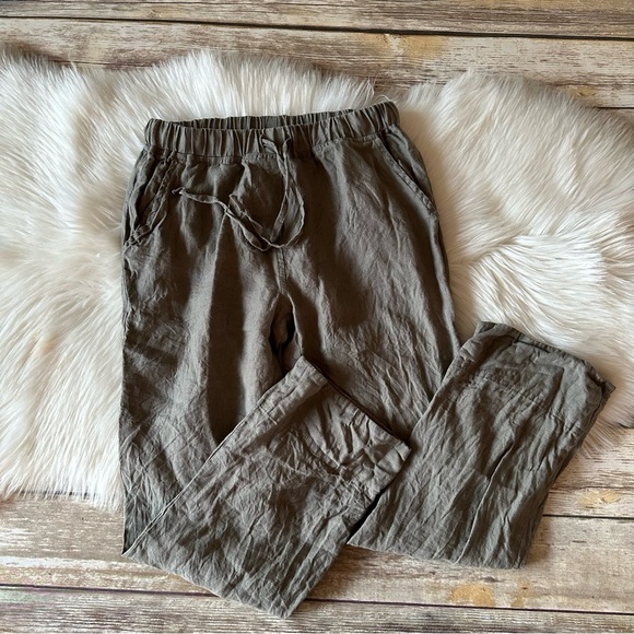 Parachute 100% Linen Drawstring Pants Small Petite Green - Picture 1 of 6